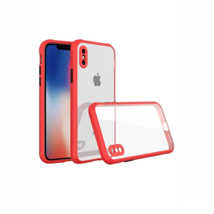Newface Apple iPhone XS Max Kılıf Miami Şeffaf Silikon - Kırmızı