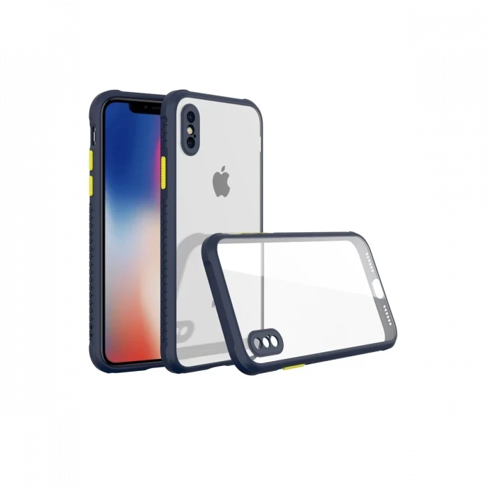 Newface Apple iPhone XS Max Kılıf Miami Şeffaf Silikon - Lacivert