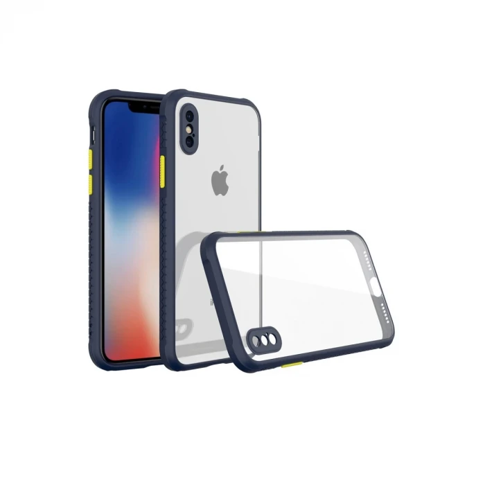 Newface Apple iPhone XS Max Kılıf Miami Şeffaf Silikon - Lacivert