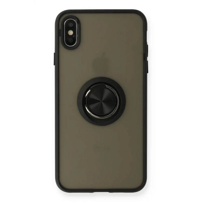 Newface Apple iPhone XS Max Kılıf Montreal Yüzüklü Silikon Kapak - Siyah