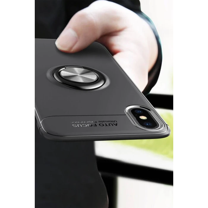 Newface Apple iPhone XS Max Kılıf Range Yüzüklü Silikon - Siyah-Mavi