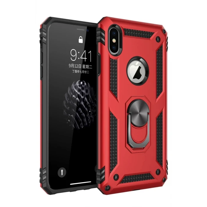 Newface Apple iPhone XS Max Kılıf Sofya Yüzüklü Silikon Kapak - Kırmızı