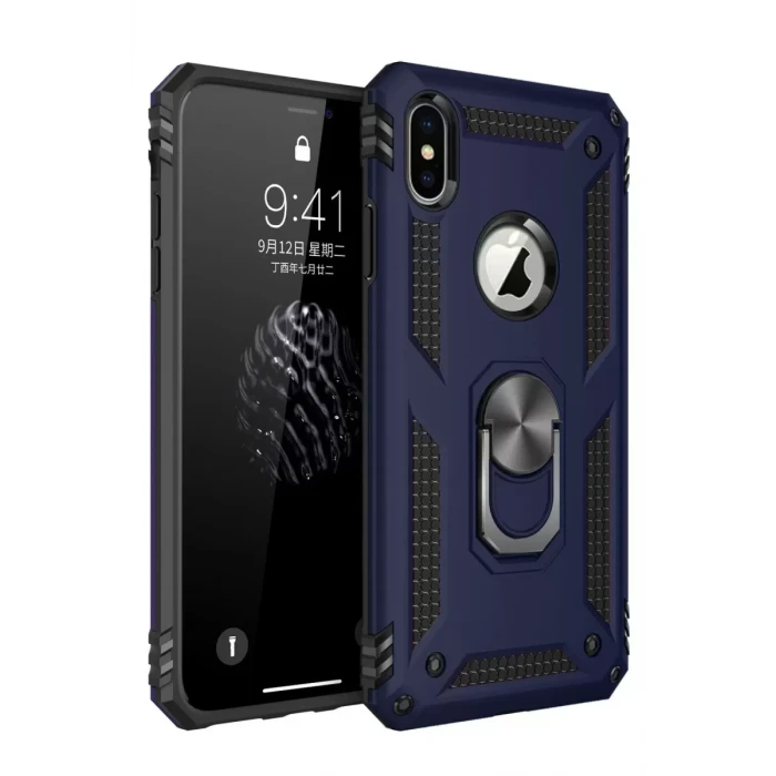 Newface Apple iPhone XS Max Kılıf Sofya Yüzüklü Silikon Kapak - Lacivert