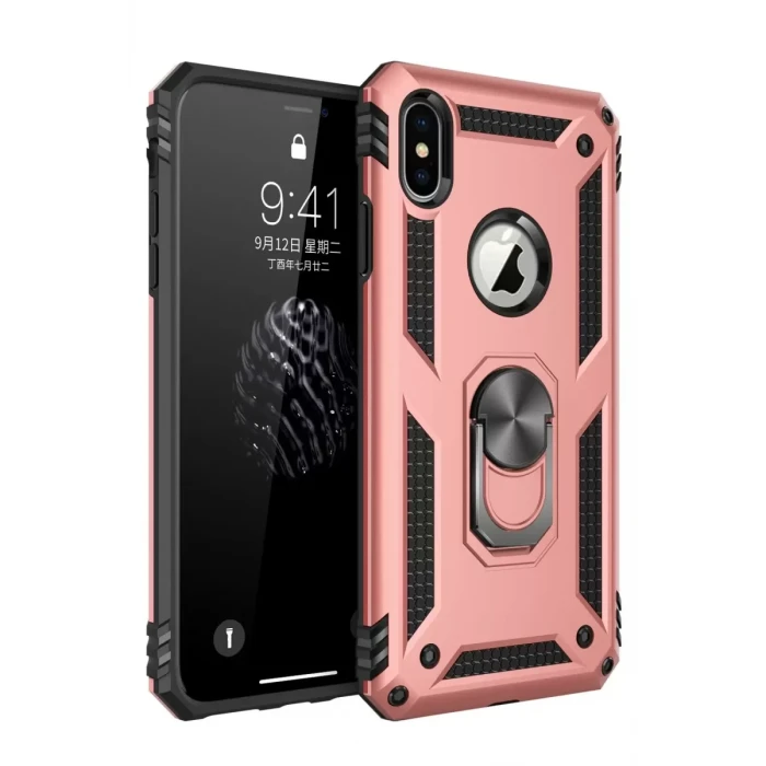 Newface Apple iPhone XS Max Kılıf Sofya Yüzüklü Silikon Kapak - Rose