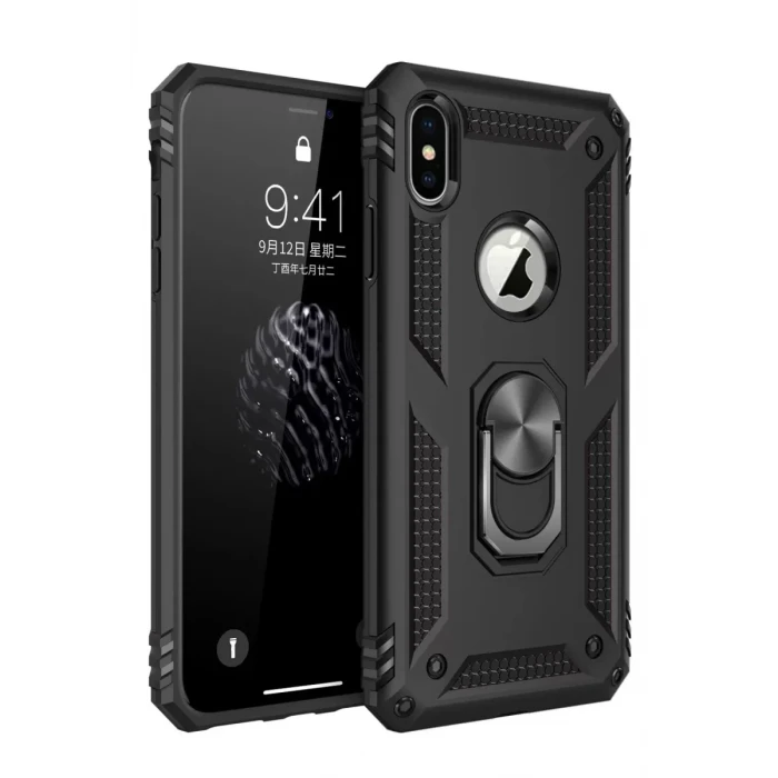 Newface Apple iPhone XS Max Kılıf Sofya Yüzüklü Silikon Kapak - Siyah
