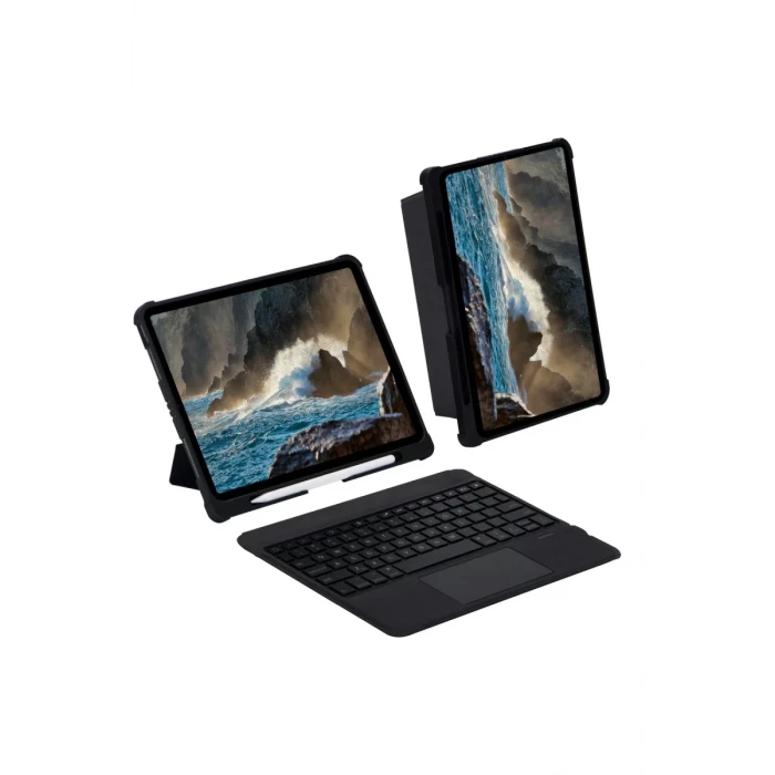 Newface Apple T5209D iPad Pro 12.9 (2021) Kılıf İnter Ledli Klavyeli Tablet Kılıfı - Siyah