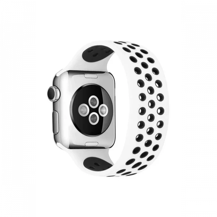 Newface Apple Watch 38mm Ayarlı Delikli Silikon Kordon - Beyaz-Siyah
