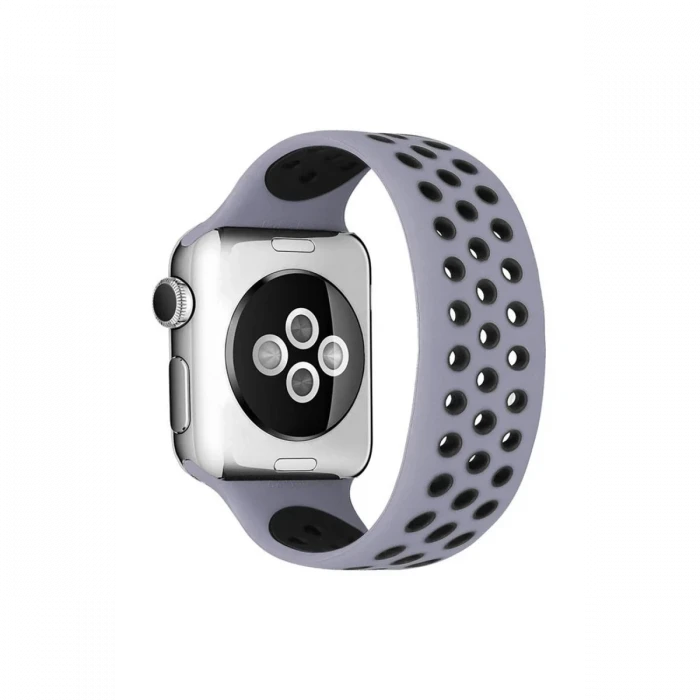 Newface Apple Watch 38mm Ayarlı Delikli Silikon Kordon - Gri-Siyah