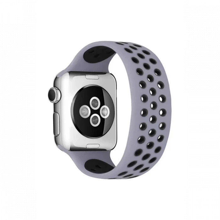 Newface Apple Watch 38mm Ayarlı Delikli Silikon Kordon - Gri-Siyah