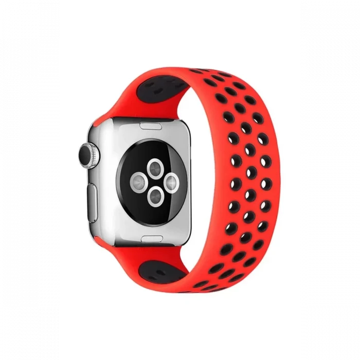 Newface Apple Watch 38mm Ayarlı Delikli Silikon Kordon - Kırmızı-Siyah