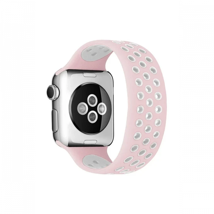 Newface Apple Watch 38mm Ayarlı Delikli Silikon Kordon - Pembe-Beyaz