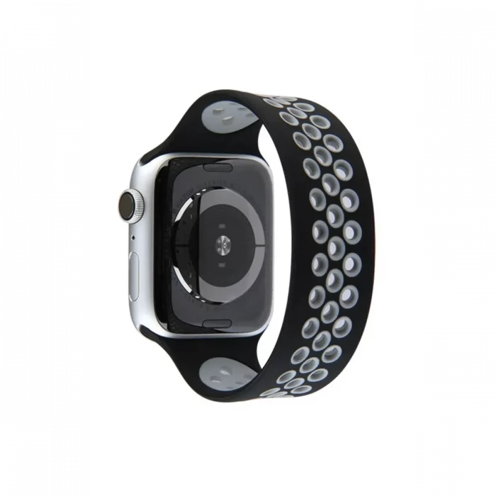 Newface Apple Watch 38mm Ayarlı Delikli Silikon Kordon - Siyah-Gri