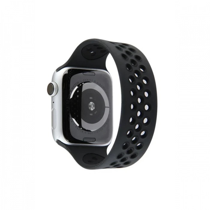 Newface Apple Watch 38mm Ayarlı Delikli Silikon Kordon - Siyah-Siyah