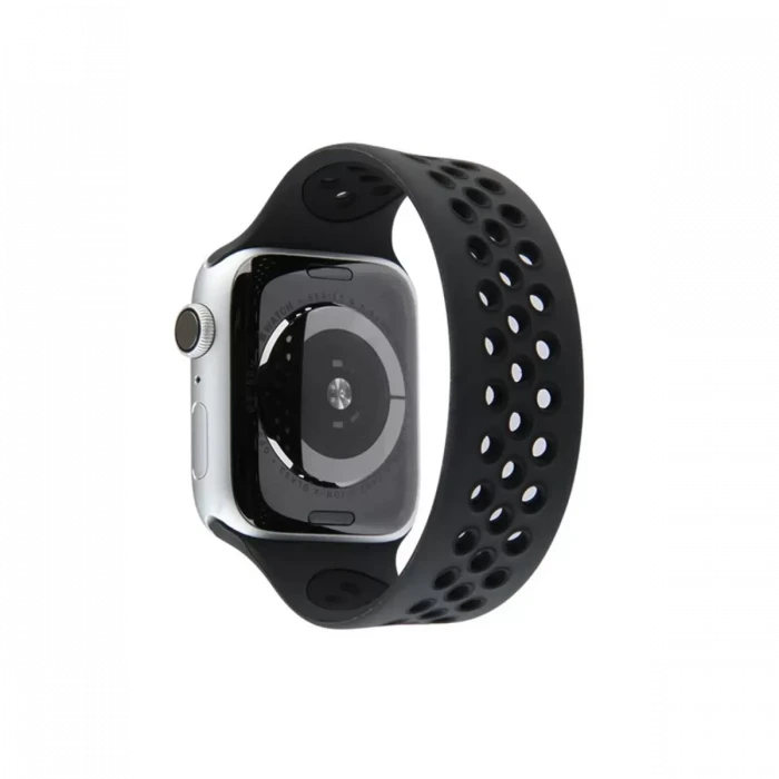 Newface Apple Watch 38mm Ayarlı Delikli Silikon Kordon - Siyah-Siyah