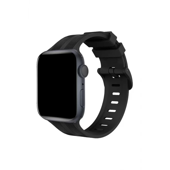 Newface Apple Watch 38mm KR408 Çizgili Silikon Kordon - Siyah