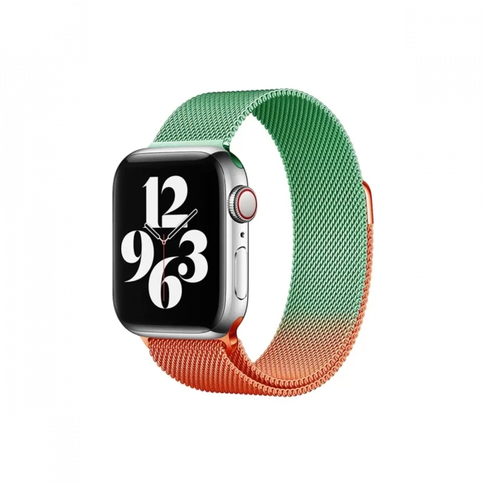 Newface Apple Watch 38mm Metal Mıknatıslı Kordon - Turuncu-Yeşil