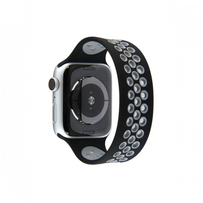 Newface Apple Watch 42mm Ayarlı Delikli Silikon Kordon - Siyah-Gri