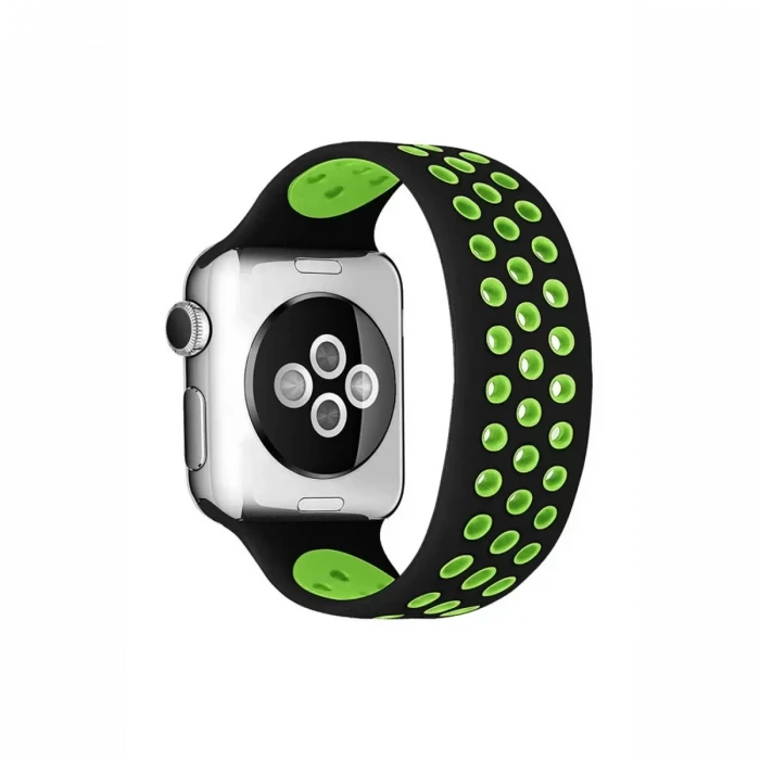 Newface Apple Watch 42mm Ayarlı Delikli Silikon Kordon - Siyah-Yeşil