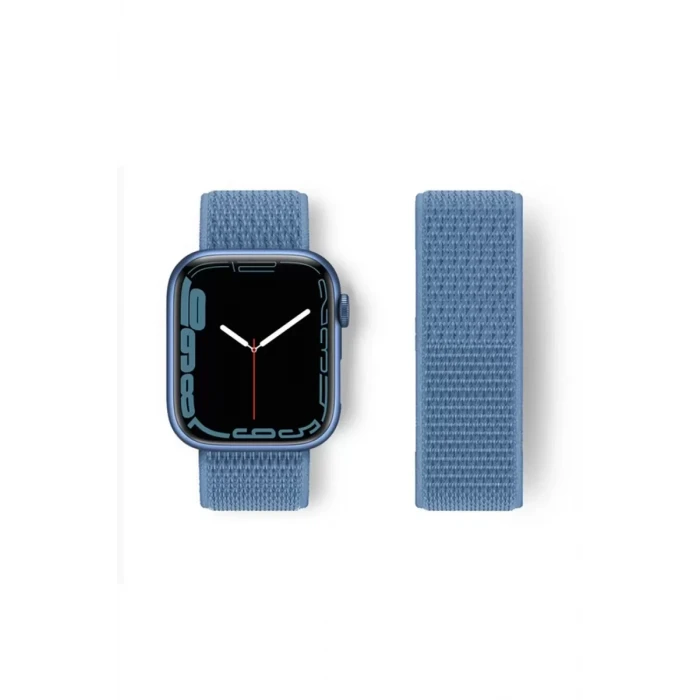 Newface Apple Watch 42mm Hasırlı Cırtcırtlı Kordon - Mavi