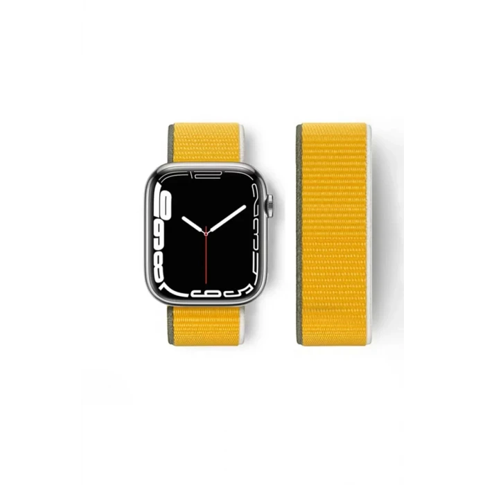Newface Apple Watch 42mm Hasırlı Cırtcırtlı Kordon - Sarı