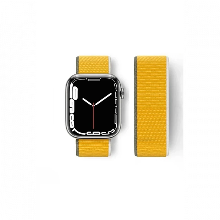 Newface Apple Watch 42mm Hasırlı Cırtcırtlı Kordon - Sarı