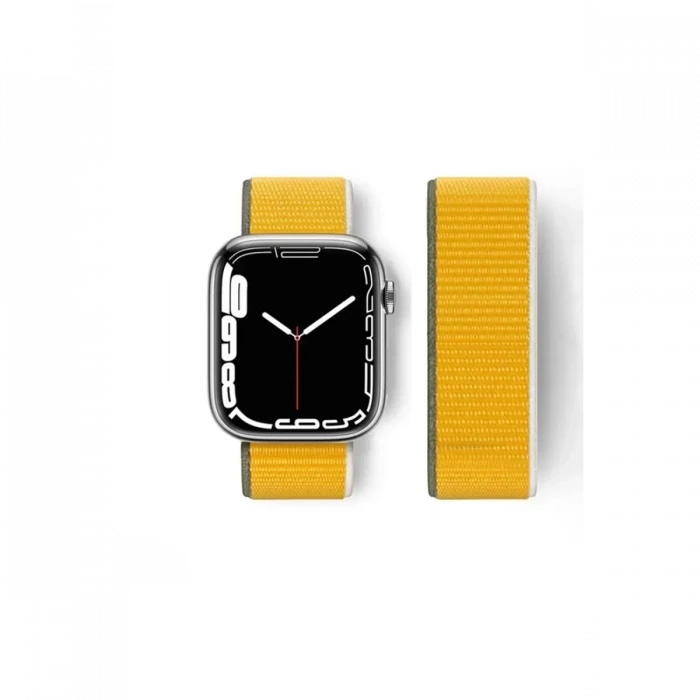 Newface Apple Watch 42mm Hasırlı Cırtcırtlı Kordon - Sarı