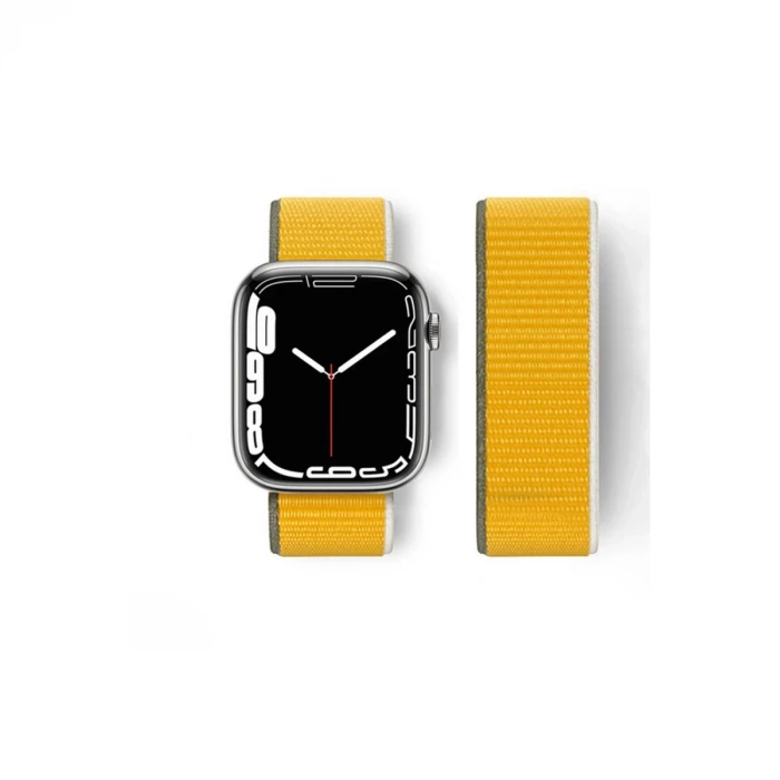 Newface Apple Watch 42mm Hasırlı Cırtcırtlı Kordon - Sarı