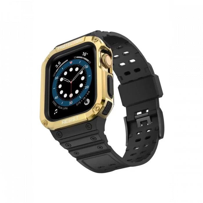 Newface Apple Watch 42mm KR401 Silikon Kordon - Siyah-Gold