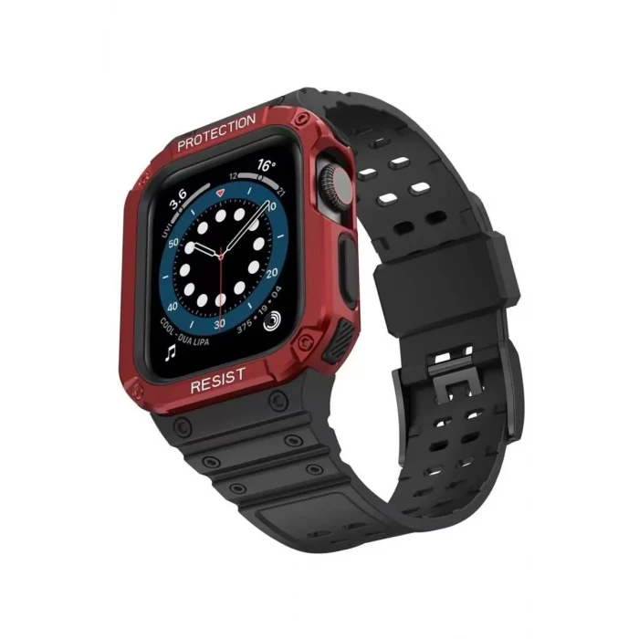 Newface Apple Watch 42mm KR401 Silikon Kordon - Siyah-Kırmızı