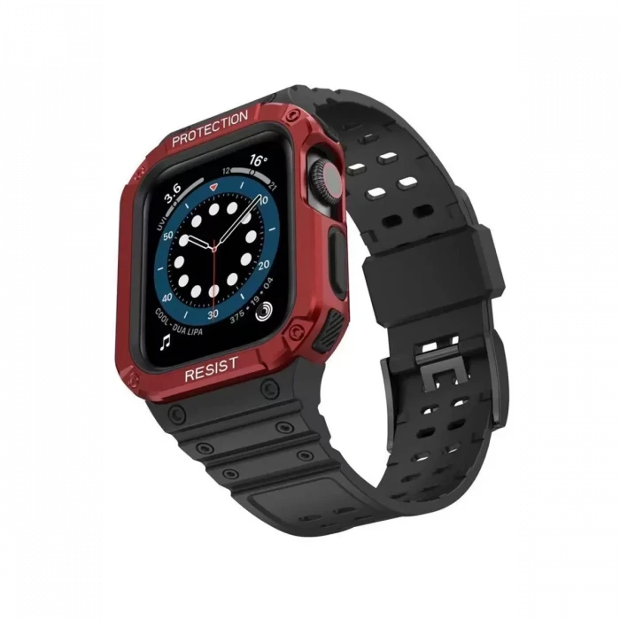 Newface Apple Watch 42mm KR401 Silikon Kordon - Siyah-Kırmızı
