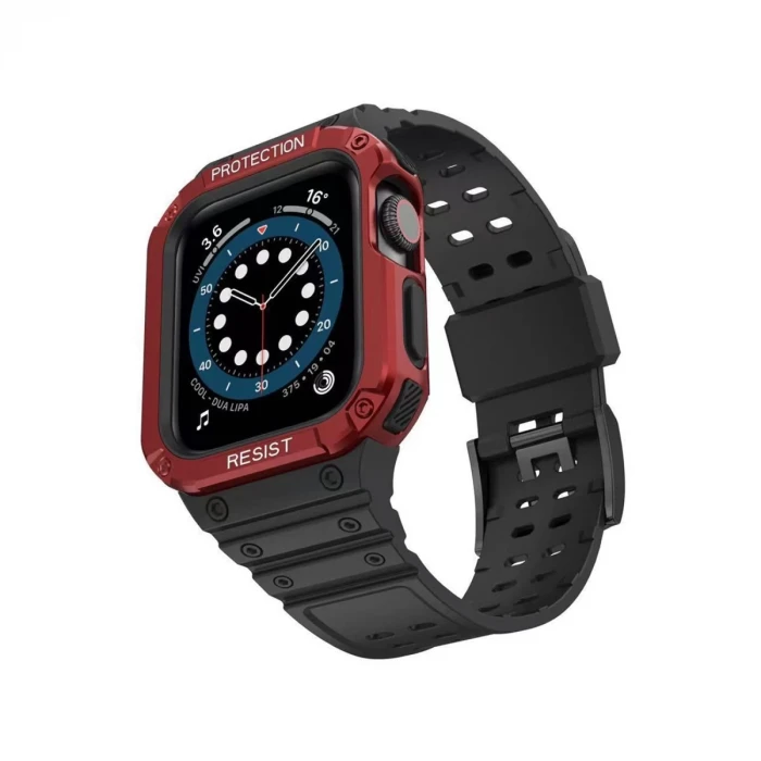 Newface Apple Watch 42mm KR401 Silikon Kordon - Siyah-Kırmızı