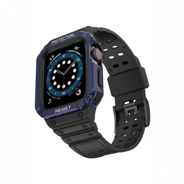 Newface Apple Watch 42mm KR401 Silikon Kordon - Siyah-Mavi