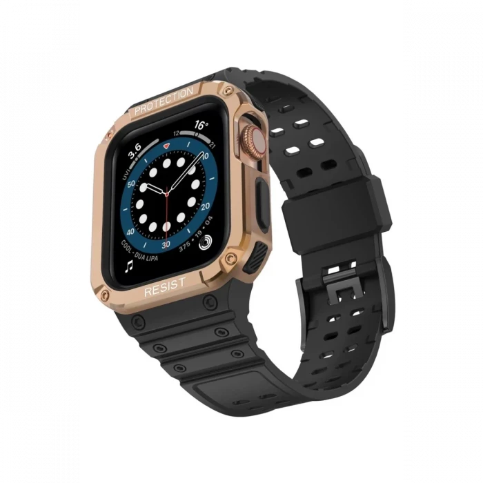 Newface Apple Watch 42mm KR401 Silikon Kordon - Siyah-Rose
