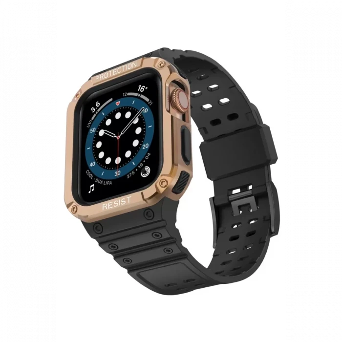 Newface Apple Watch 42mm KR401 Silikon Kordon - Siyah-Rose