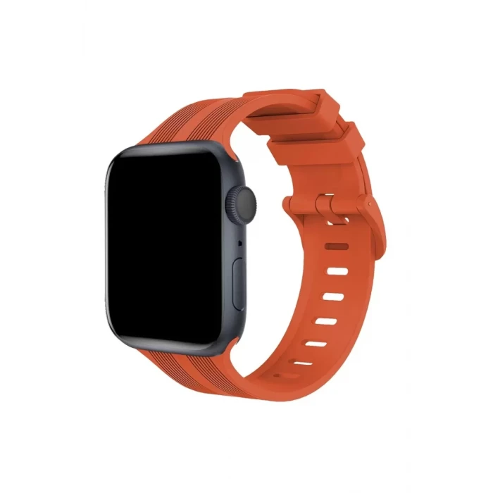 Newface Apple Watch 42mm KR408 Çizgili Silikon Kordon - Turuncu