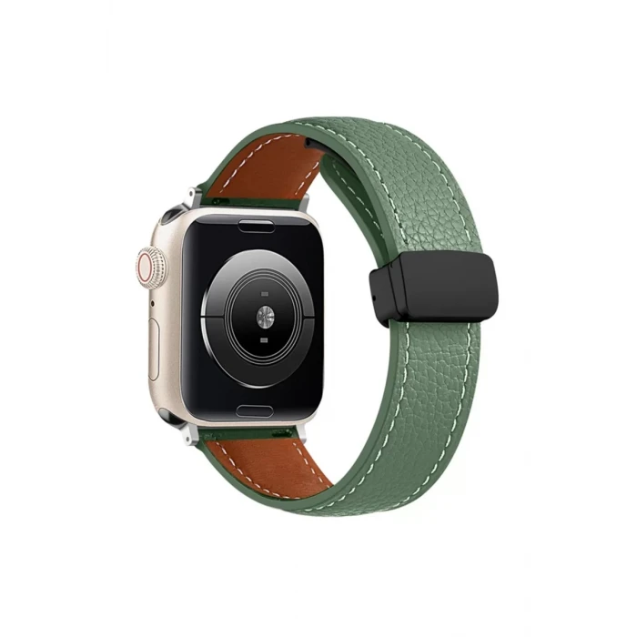 Newface Apple Watch 42mm KR414 Daks Deri Kordon - Koyu Yeşil