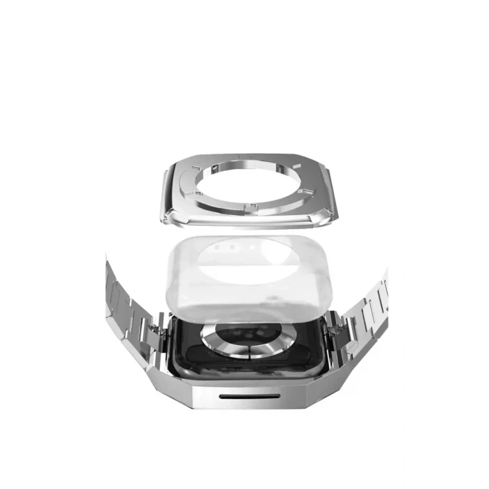 Newface Apple Watch 44mm Metal Petek Kasalı Kordon - Gümüş