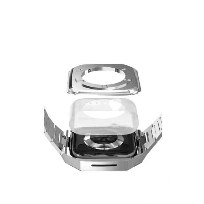 Newface Apple Watch 44mm Metal Petek Kasalı Kordon - Siyah