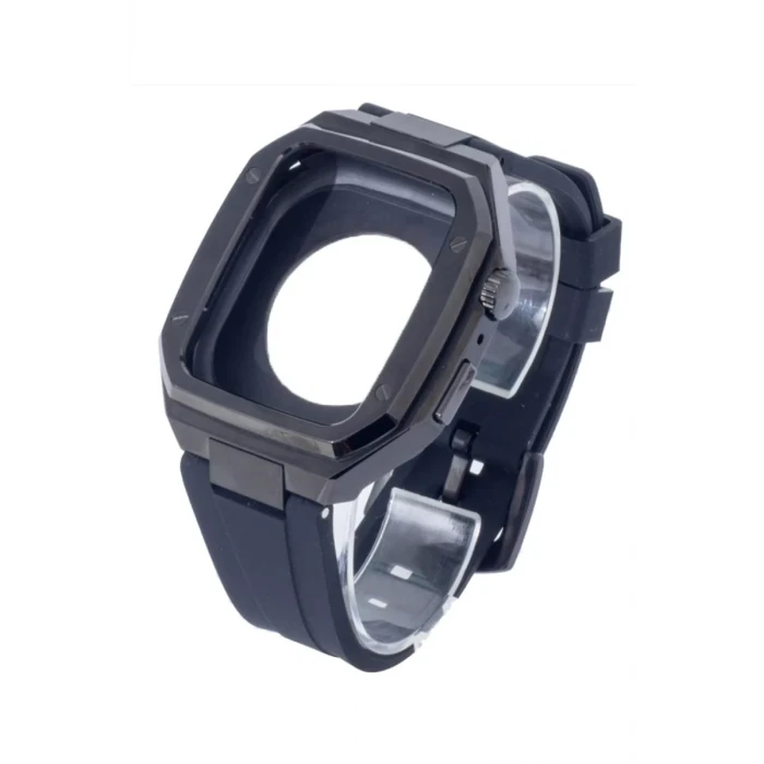 Newface Apple Watch 45mm KR402 Metal Kasa Silikon Kordon - Siyah