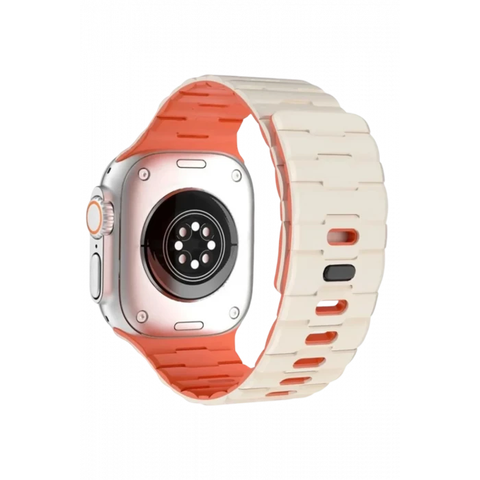Newface Apple Watch Ultra 49mm Wowen Kordon - Beyaz-Turuncu