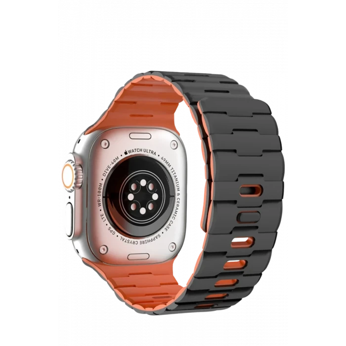 Newface Apple Watch Ultra 49mm Wowen Kordon - Siyah-Turuncu
