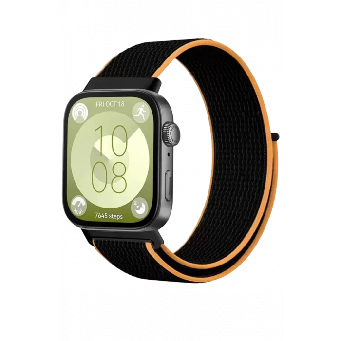 Newface Huawei Fit 4 Hasırlı Cırtcırtlı Kordon - Siyah-Turuncu