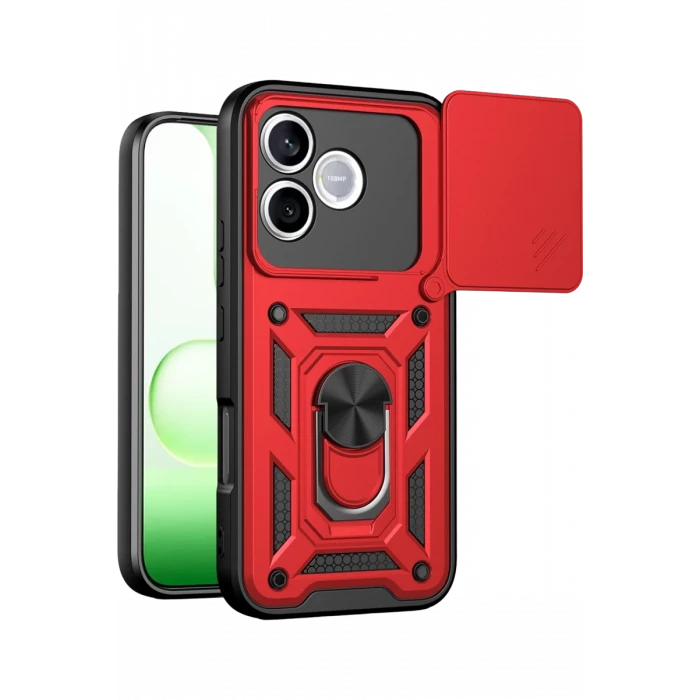 Newface Huawei Honor 600 Lite Pars Lens Yüzüklü Silikon - Kırmızı