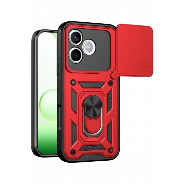 Newface Huawei Honor 600 Lite Pars Lens Yüzüklü Silikon - Kırmızı
