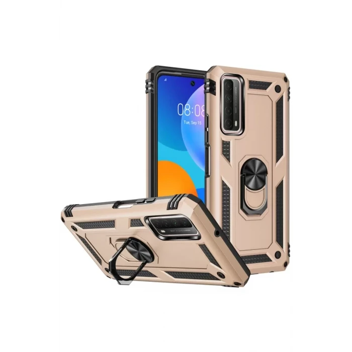 Newface Huawei P Smart 2021 Kılıf Sofya Yüzüklü Silikon Kapak - Gold