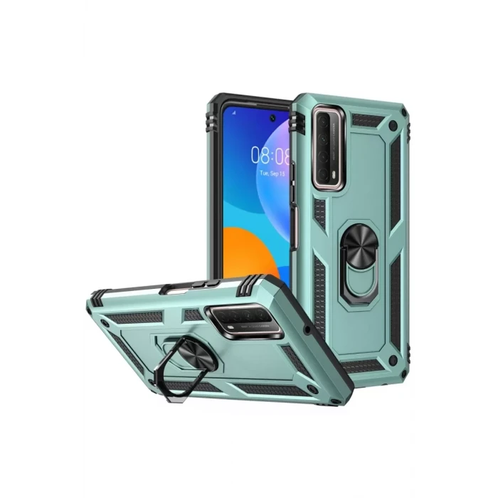 Newface Huawei P Smart 2021 Kılıf Sofya Yüzüklü Silikon Kapak - Yeşil