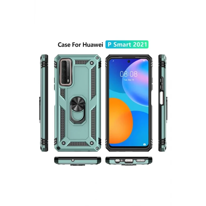 Newface Huawei P Smart 2021 Kılıf Sofya Yüzüklü Silikon Kapak - Yeşil