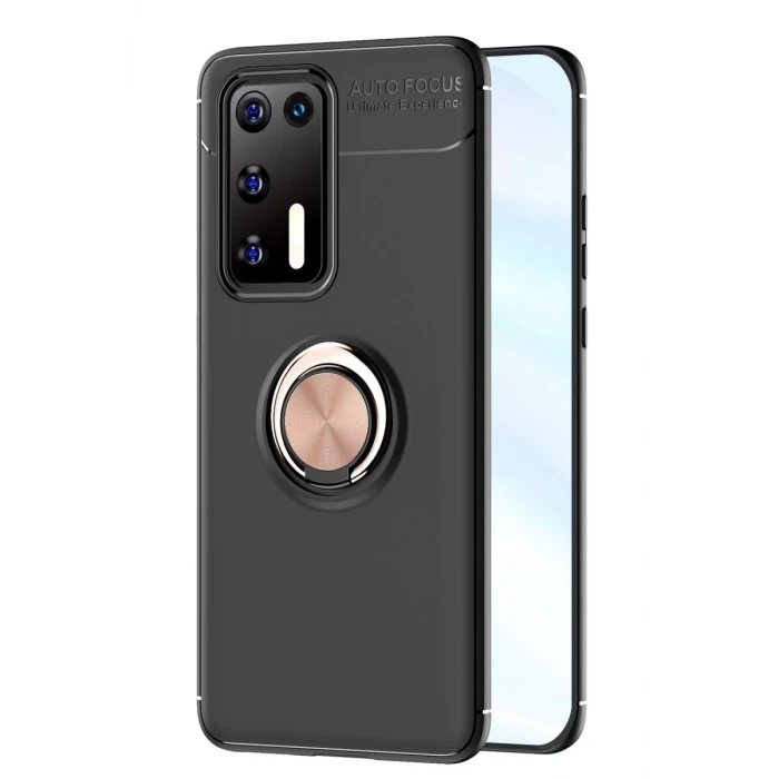 Newface Huawei P40 Kılıf Range Yüzüklü Silikon - Siyah-Gold
