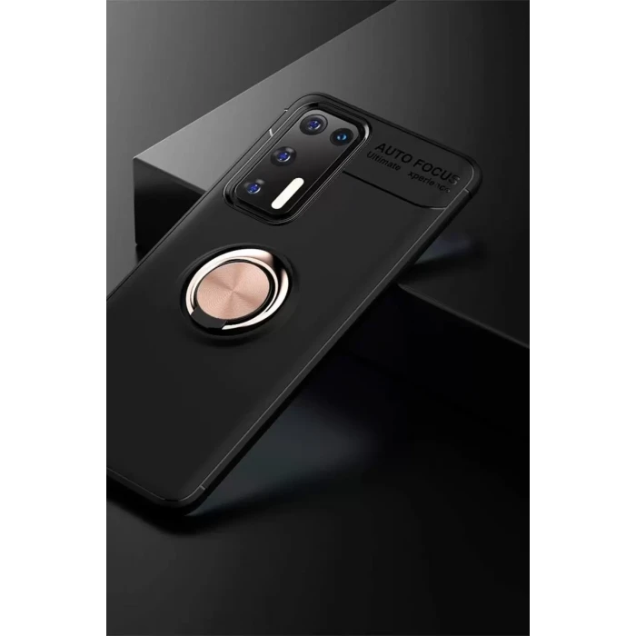 Newface Huawei P40 Kılıf Range Yüzüklü Silikon - Siyah-Gold