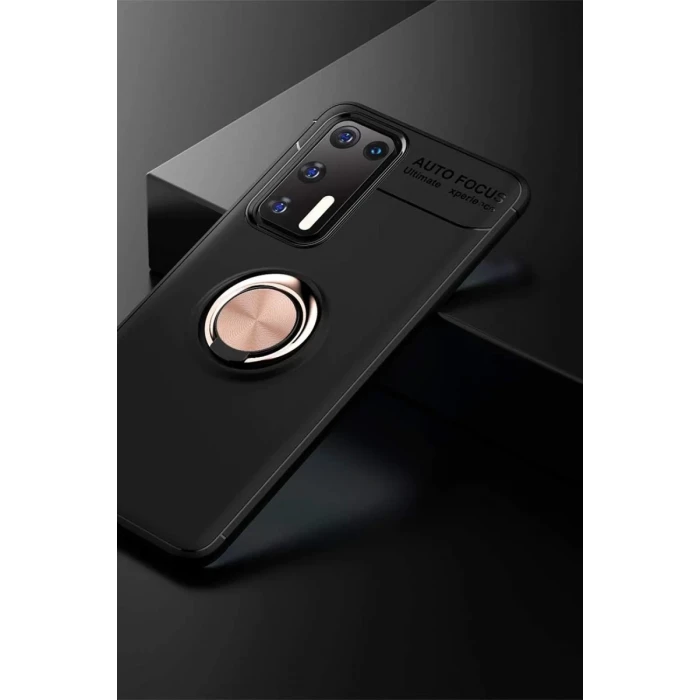 Newface Huawei P40 Kılıf Range Yüzüklü Silikon - Siyah-Gold